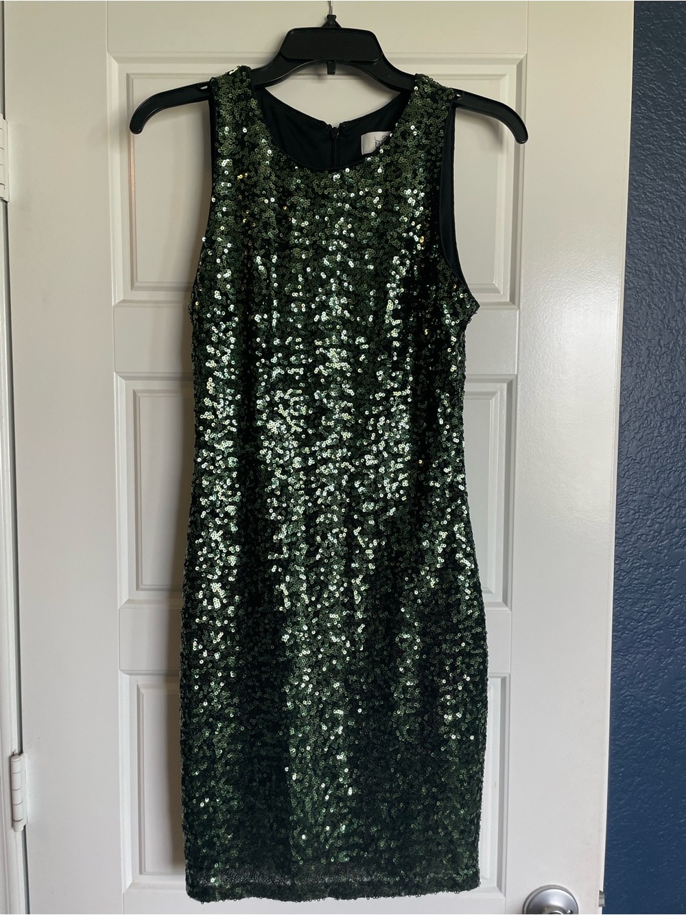 Badgley Mischka Dark Emerald Sequin Midi Sheath Dress